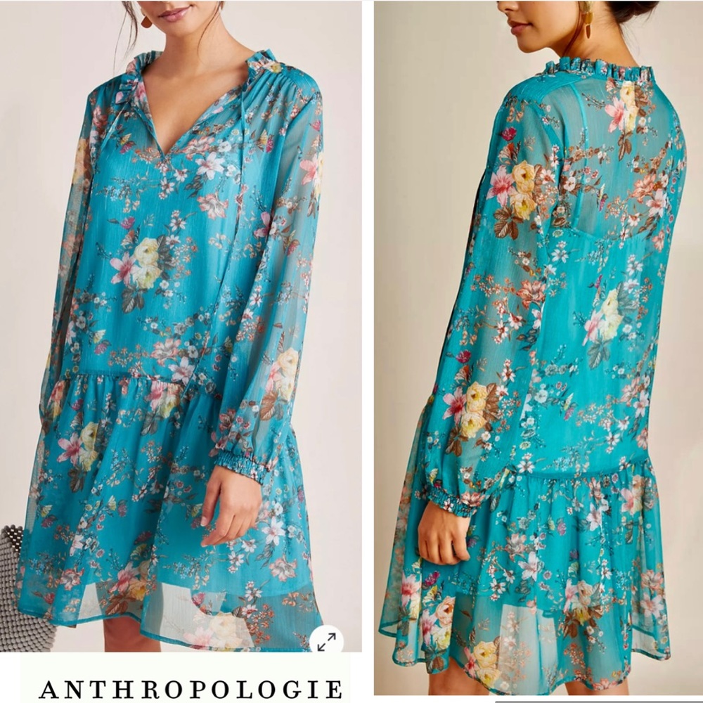 Anthropologie Mauve Floral Ruffle Dress